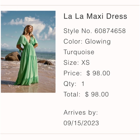 NWT FREE PEOPLE LA LA MAXI DRESS, TURQUOISE, XS, SOLD OUT COLOR - Picture 5 of 15